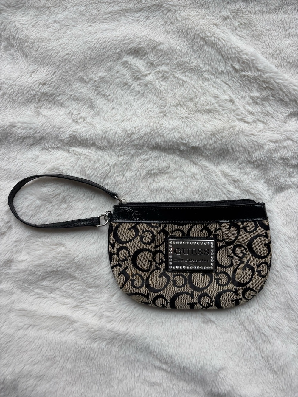 GUESS Black and Beige Signature Wristlet